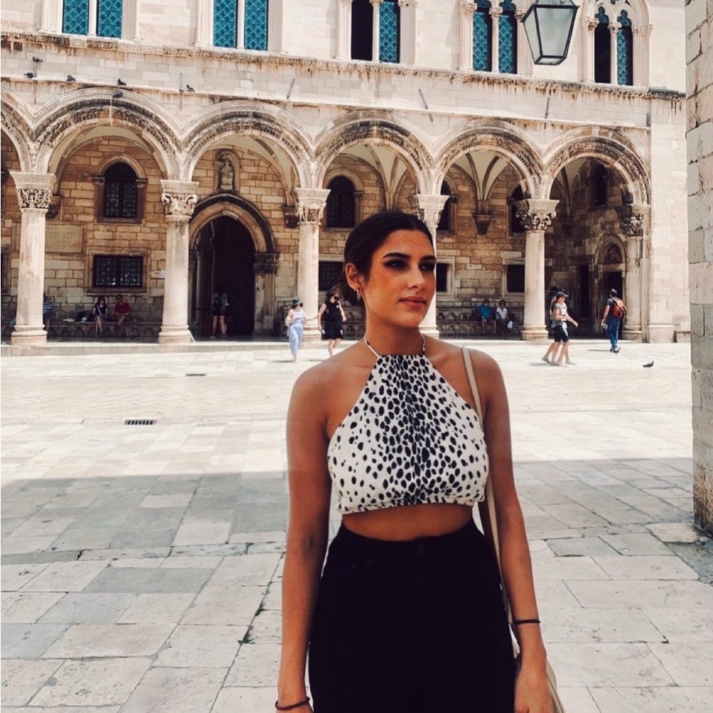 Bershka Black White Spotted Satin Halter Top